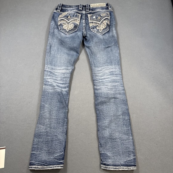 Rock Revival Jean Women 25 CELINDA Straight  Distressed THICK STITCH RHINESTONE - Picture 3 of 10